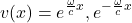 \[ v(x) =  \displaystyle e^{\frac{\omega }{c}x},  e^{-\frac{\omega }{c}x} \]