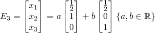 E_3=\begin{bmatrix}x_1\\x_2\\x_3\end{bmatrix}=a\begin{bmatrix}\frac12\\1\\0\end{bmatrix}+b\begin{bmatrix}\frac12\\0\\1\end{bmatrix}\{a,b\in\mathbb{R}\}