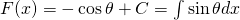 F(x)=-\cos{\theta}+C=\int  \sin{\theta} dx