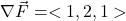 \nabla \vec{F} = <1,2,1>