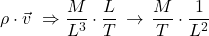 \rho \cdot \vec{v}\,\, \Rightarrow \displaystyle \frac{M}{L^3}\cdot\frac{L}{T}\,\rightarrow\,\displaystyle \frac{M}{T}\cdot\displaystyle \frac{1}{L^2}