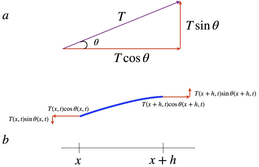 Derivation of wave equation, string tensions