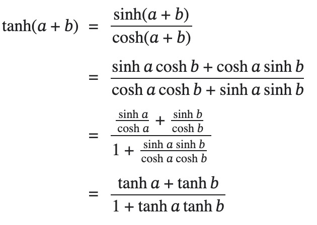 Hyperbolic tangent of sum proof